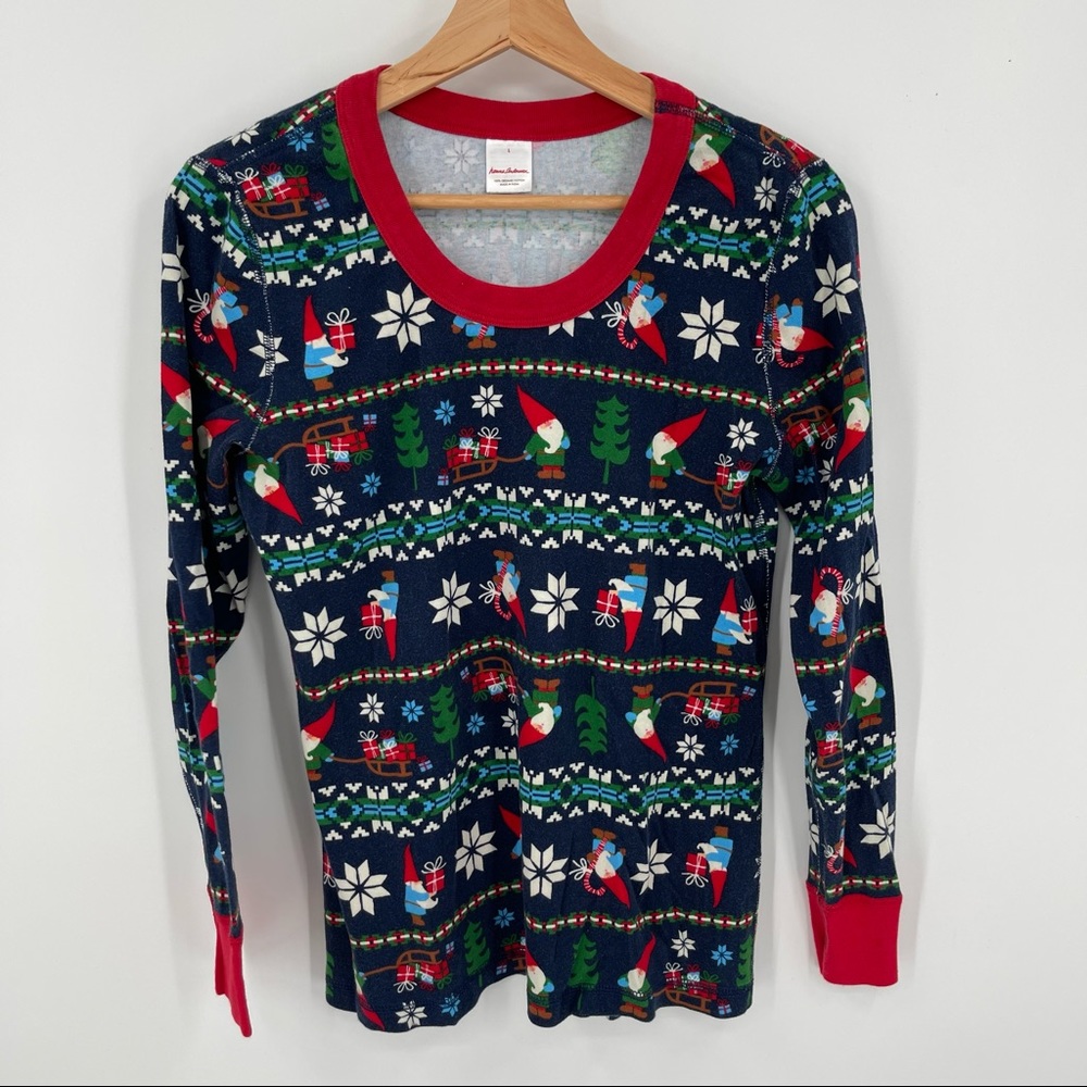 Hanna Andersson Christmas Winter Gnome Pajama Long Sleeve Top Fitted - Picture 1 of 4